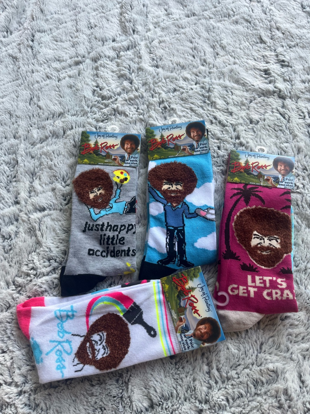 Bob Ross Men's Crew Socks Pack — Pink, Blue, Gray, White